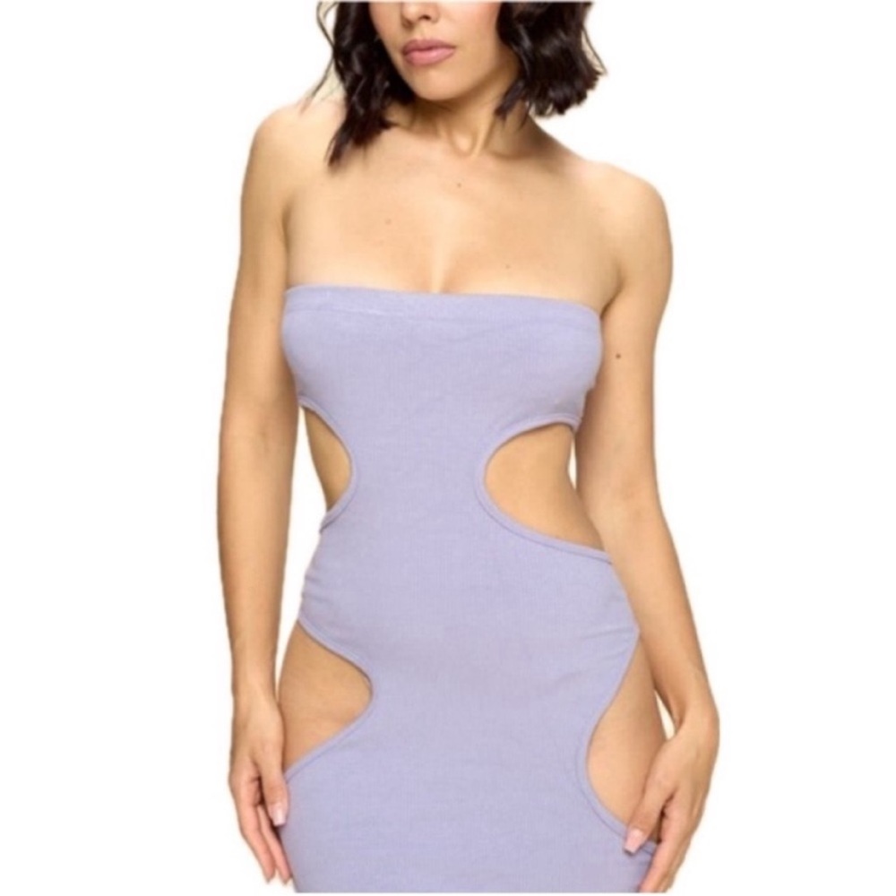 "Hole Me Down" Purple Ribbed Mini Tube Dress With Cutouts - Small Medium & Large